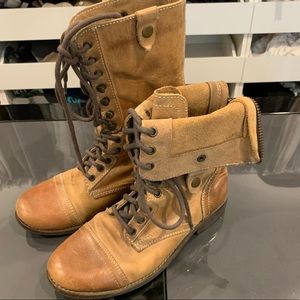 Brown combat military boots - roll down